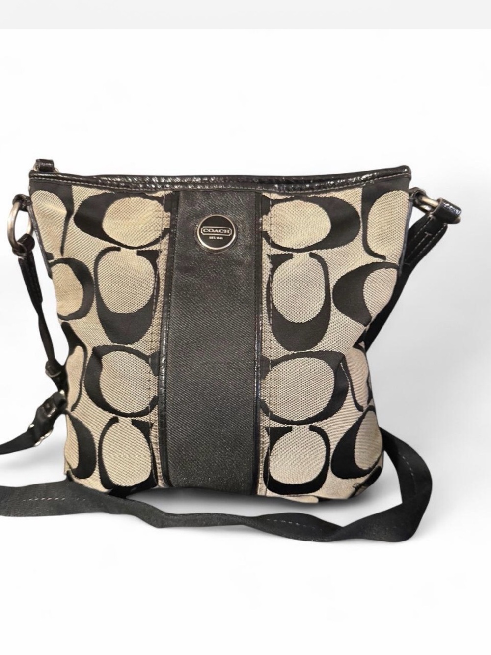 Coach Signature Canvas Crossbody Bag in Black and Cream (STYLE F21905)